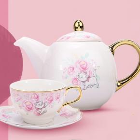 迪士尼时尚 高贵漂亮玛丽猫陶瓷茶壶连盖套装新品Disney陶瓷茶具
